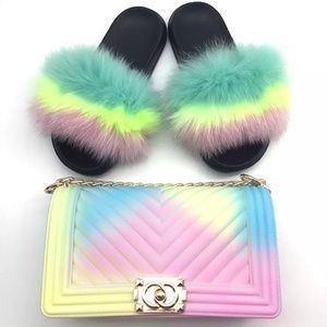 Ladies Fur Slides